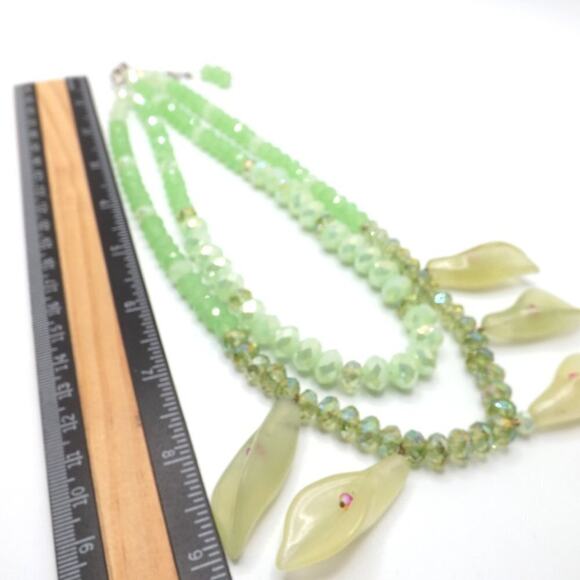 Hand-crafted Light Green Beaded Necklace, Art Glass Florals & Beads, 19 Inches - Picture 9 of 10